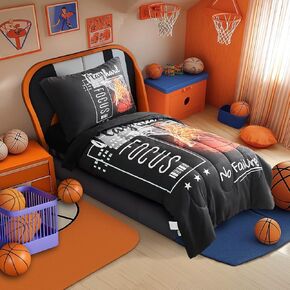 4 Pieces Toddler Bedding Set for Boys Girls Black Toddler Bed Set - Ultra Soft Cartoon Space Orange Dinosaur Toddler Bed in a Bag - 1 Toddler Comforter Set 1 Fitted Sheet 1 Flat Sheet 1 Pillowcase
