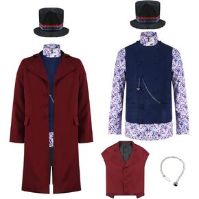 Men's Willy Costume Chocolate Factory Fancy Movie Cosplay Outfits Adults Willy Jacket Coat Shirt Vest Set 2XL, Type 1