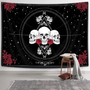 Bzhilja Skulls Tapestry Wall Hanging, Gothic Skeleton Mystery Tapestries, Black and White Tarot Roses Decor Wall Art Tapestry Aesthetics Wall Tapestry for Bedroom Living Room Dorm Home, 60x40