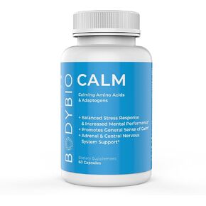 BodyBio Calm - Stress Relief Supplement 60 Capsules | Mood Booster | Rhodiola + Taurine | Central Nervous System Support | Calming Amino Acids & Adaptogens |Stress Relief & Everyday Calm