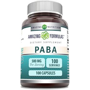 Amazing Formulas PABA Supplement | 500 Mg Per Serving | 100 Capsules | Non-GMO | Gluten-Free | Made in USA