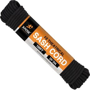 Sash Cord - Cotton and Nylon Rope - 1/4 Inch x 100 Ft Rope - Black Cotton Rope with Nylon Core - Window Sash Rope, Clothesline Rope, Low Stretch Cordage - Synthetic Line with Cotton Cord Cover 1 Pack