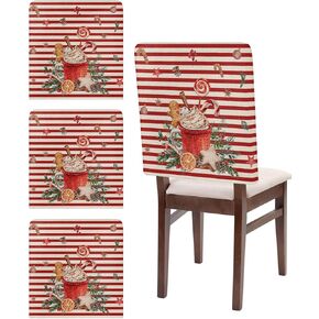 Christmas Chair Covers Set of 4 Gingerbread Man Chair Slipcover Protector Removable Stretch Chair Covers Red Stripes Coffee Candy Cane Chair Back Covers for Dining Chairs Kitchen Dinner Holiday Party
