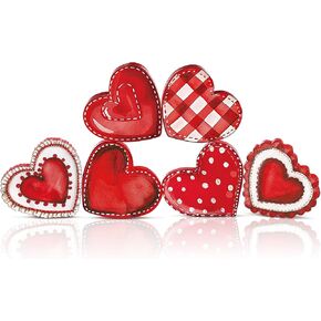 6 Pack Valentine's Day Heart Wood Sign Reversible Heart Tray Decor Wooden Valentine Hearts Valentines Wooden Heart Decoration Red Pink Heart Blocks for Weeding Anniversary Party