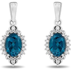 Jewelili Enchanted Disney Fine Jewelry Sterling Silver with 1/8 CTTW Diamond and London Blue Topaz Cinderella Earrings