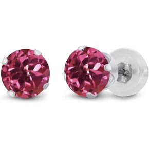 Gem Stone King 14K White Gold Pink Tourmaline Stud Earrings For Women Men with Comfort Back (0.50 Ct Round 4MM)