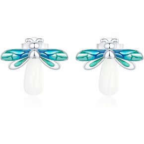 Qings Luminous Firefly Earring 925 Sterling Silver Glow in the Dark Animal Stud Earrings Birthday Gifts for Women