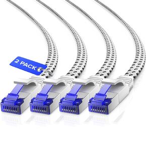 Cat7 Flat Ethernet Cable 2-Pack, 10ft Blue High-Speed Shielded Network Cable, 10Gbps 600MHz LAN Cord for Gaming, Streaming, PS5, Xbox, Smart TV, Router, Modem, and More