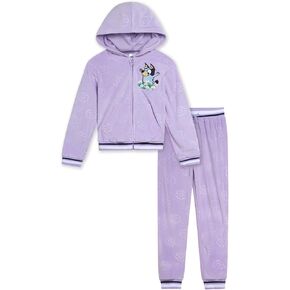 Bluey Girls Velour Zip Up Hoodie and Jogger Pants Outfit Set Toddler to Big Kid Sizes (2T - 10-12)