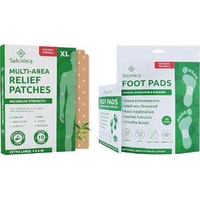 Foot Pads & Large Back Relief Patches Bundle - Natural Relaxation, Enhanced Sleep & Discomfort Relief with Ginger, Bamboo, Vinegar, Wormwood, Menthol, & Capsicum
