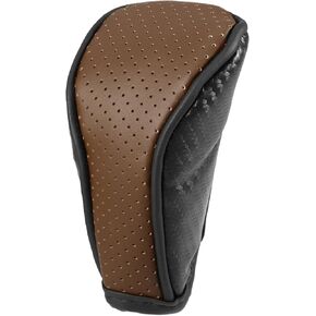 1 Pc Universal Car Shift Knob Cover - Car Knob Gear Protector with Zipper Breathable - Faux Leather Brown