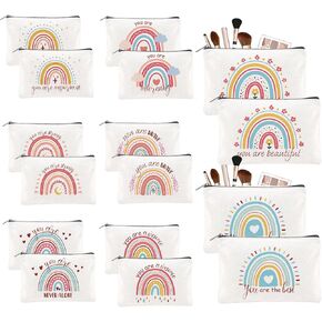 16PCS Flower Canvas Makeup Bags Bulk Inspirational Canvas Toiletry Bag Motivational Quotes Canvas Bags Encouragement Travel Pouch Zipper Cosmetic Pouch Inspirational Gifts for Women
