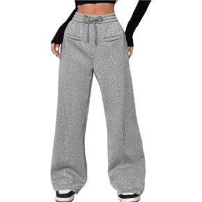 MakeMeChic Women's Y2K Elastic High Waisted Drawstring Wide Leg Sweatpants Pocket Baggy Workout Jogger Pants