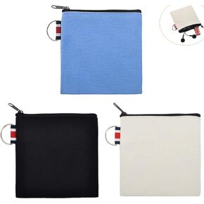 3 Pack Small Canvas Zipper Pouch with Hanging Ring Square Pocket Carrying Purse Travel Storage Organizer Case Mini Toiletry Bag for Makeup Lipstick Cosmatic Change Coins Earphone Charger Cable