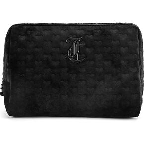 Juicy Couture Women's Cosmetics Bag - Travel Makeup and Toiletries Clutch Wedge Pouch, Black Pressed Heart Terry