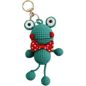 Crochet Plush Keychain Cartoon Frog keychain Cute keychains for women Wallet Backpack Car Key Chain Decoratio Gift, 3.54inch, Green