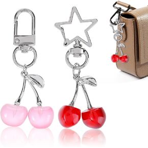 2Pcs Pink Cherry Keychain, Red Cherry Bag Charm, Cherry Charm For Purse, Cute Key Chain, Cherry Purse Charm, Sweet Aesthetic Keychain Cherry Accessories For Women Christmas Birthday Gifts