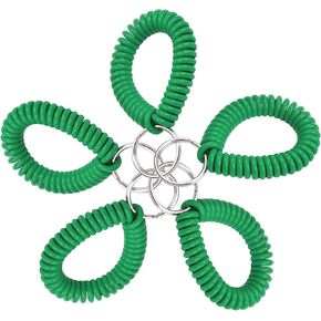 Lucky Line 2" Spiral Wrist Coil with Steel Key Ring, Flexible Wrist Band Key Chain Bracelet, Stretches To 12", Green, 5 Pack (4104005)