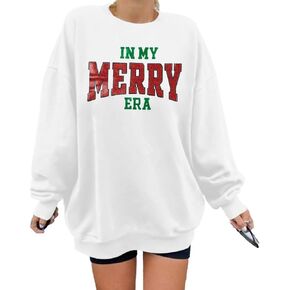LOTUCY In My Merry Era Sweatshirts for Women: Merry Christmas Sweaters Glitter Patch Xmas Gift Long Sleeve Pullovrs