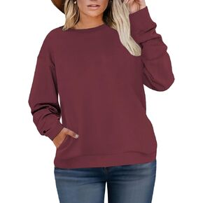 VISLILY Plus Size Womens Tops Dressy Tunics Blouses Cozy Crewneck Loose Fit Winter Side Slit Sweatshirts 3Xl Wine Red