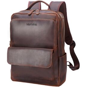 STAR VISTA Navona 15.6" Vintage Full Grain Leather Laptop Backpack for Men & Women, Multi Pockets, Casual Outdoor Business Travel Rucksack, YKK Zippers