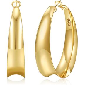 PRETOLE 12MM Wide Hoop Earrings for Women,925 Sterling Silver Hoop Earrings Hypoallergenic Large Hoop Earrings Lightweight Thick Big Hoops Earrings Sterling Silver Earrings for Women 40/50/60MM