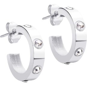 ‎555Jewelry Stainless Steel CZ Huggie Open Hoop Earrings for Women & Ladies