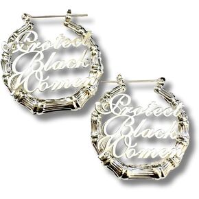 18k Gold Plated Protect Black Women Bamboo Hoop Earrings