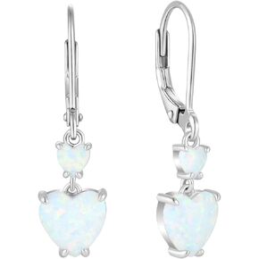 925 Sterling Silver Created Opal Lever Back Earrings Heart Dangle Drop Earrings for Women Jewelry Gift for Her