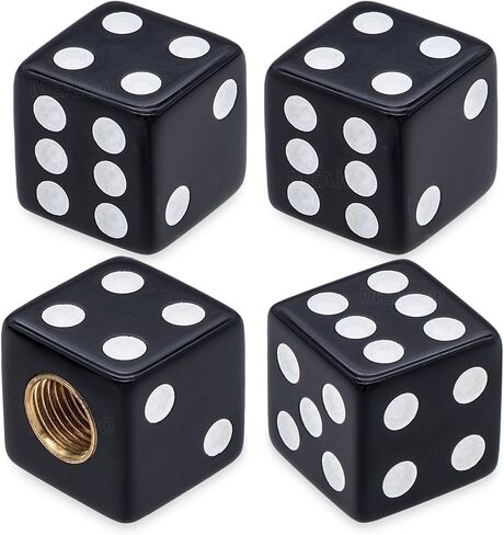 4PCS Dice Tire Valve Stem Caps, Corrosion Resistant Leak-Proof Tire Air Cap Set, Universal Tire Valve Stem Covers for Cars, SUV, Trucks, Bikes, Motorcycles, Bicycles(Black) in Kuwait