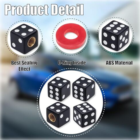 4PCS Dice Tire Valve Stem Caps, Corrosion Resistant Leak-Proof Tire Air Cap Set, Universal Tire Valve Stem Covers for Cars, SUV, Trucks, Bikes, Motorcycles, Bicycles(Black) in Kuwait