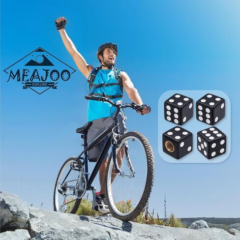 4PCS Dice Tire Valve Stem Caps, Corrosion Resistant Leak-Proof Tire Air Cap Set, Universal Tire Valve Stem Covers for Cars, SUV, Trucks, Bikes, Motorcycles, Bicycles(Black) in Kuwait