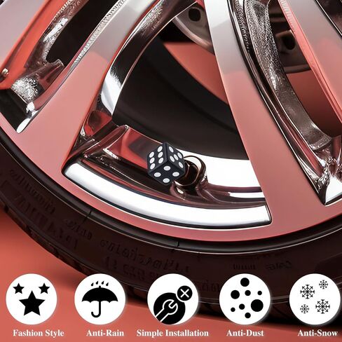 4PCS Dice Tire Valve Stem Caps, Corrosion Resistant Leak-Proof Tire Air Cap Set, Universal Tire Valve Stem Covers for Cars, SUV, Trucks, Bikes, Motorcycles, Bicycles(Black) in Kuwait