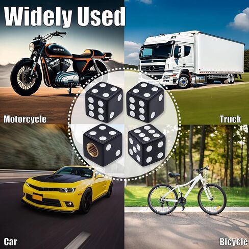 4PCS Dice Tire Valve Stem Caps, Corrosion Resistant Leak-Proof Tire Air Cap Set, Universal Tire Valve Stem Covers for Cars, SUV, Trucks, Bikes, Motorcycles, Bicycles(Black) in Kuwait
