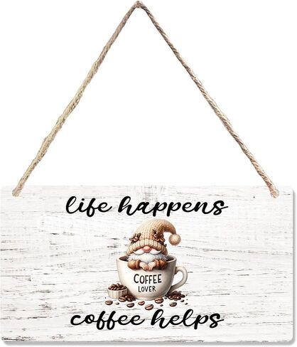 Coffee Gnomes Wooden Sign, Funny Gnome Coffee Hanging Sign Wall Decor for Coffee Lovers, Vintage Art Hanging Sign Decor, Kitchen Coffee Bar Club Door Decor 12 x 6 Inch in Saudi Arabia