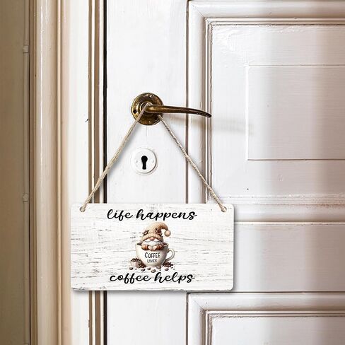 Coffee Gnomes Wooden Sign, Funny Gnome Coffee Hanging Sign Wall Decor for Coffee Lovers, Vintage Art Hanging Sign Decor, Kitchen Coffee Bar Club Door Decor 12 x 6 Inch in Saudi Arabia