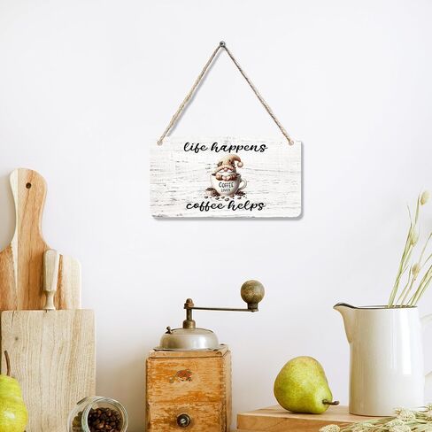 Coffee Gnomes Wooden Sign, Funny Gnome Coffee Hanging Sign Wall Decor for Coffee Lovers, Vintage Art Hanging Sign Decor, Kitchen Coffee Bar Club Door Decor 12 x 6 Inch in Saudi Arabia