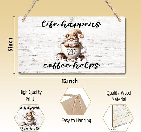 Coffee Gnomes Wooden Sign, Funny Gnome Coffee Hanging Sign Wall Decor for Coffee Lovers, Vintage Art Hanging Sign Decor, Kitchen Coffee Bar Club Door Decor 12 x 6 Inch in Saudi Arabia