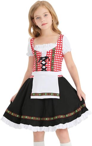 Bavarian Oktoberfest Costume Outfit Girls German Dirndl Beer Costume Dress Halloween German Maid Cosplay Dress Kids in Kuwait