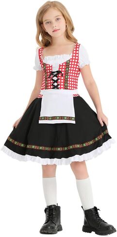 Bavarian Oktoberfest Costume Outfit Girls German Dirndl Beer Costume Dress Halloween German Maid Cosplay Dress Kids in Kuwait