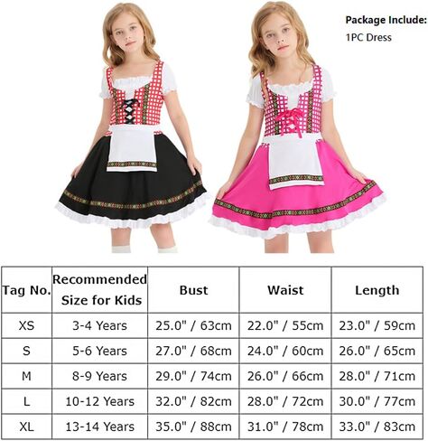 Bavarian Oktoberfest Costume Outfit Girls German Dirndl Beer Costume Dress Halloween German Maid Cosplay Dress Kids in Kuwait