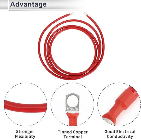1 Pc Universal Battery Inverter Cable 3/8" Lug 1.5FT Battery Cable 4 AWG Gauge Black Tinned Copper in Kuwait