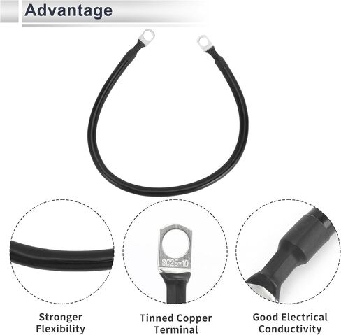 1 Pc Universal Battery Inverter Cable 3/8" Lug 1.5FT Battery Cable 4 AWG Gauge Black Tinned Copper in Kuwait