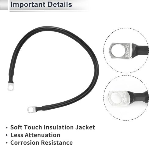 1 Pc Universal Battery Inverter Cable 3/8" Lug 1.5FT Battery Cable 4 AWG Gauge Black Tinned Copper in Kuwait