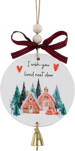 Friendship Ornament for Christmas, Wooden I Wish You Lived Next Door Ornament, Best Friend Ornament with Bell Black Red Buffalo Check Bow, Christmas Friendship Gift for Neighbor Sister Women in Saudi Arabia