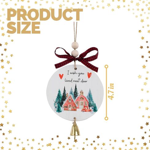 Friendship Ornament for Christmas, Wooden I Wish You Lived Next Door Ornament, Best Friend Ornament with Bell Black Red Buffalo Check Bow, Christmas Friendship Gift for Neighbor Sister Women in Saudi Arabia