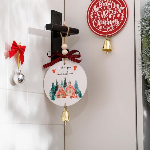 Friendship Ornament for Christmas, Wooden I Wish You Lived Next Door Ornament, Best Friend Ornament with Bell Black Red Buffalo Check Bow, Christmas Friendship Gift for Neighbor Sister Women in Saudi Arabia