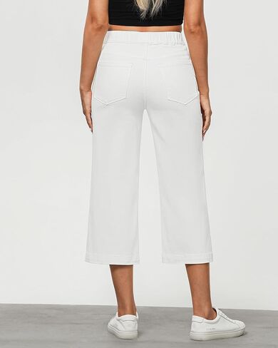 GRAPENT Capri Jeans for Women Wide Leg High Waisted Pull On Trendy Stretchy Denim Elastic Waist Jean Pants with Pockets in Kuwait