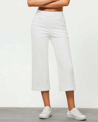 GRAPENT Capri Jeans for Women Wide Leg High Waisted Pull On Trendy Stretchy Denim Elastic Waist Jean Pants with Pockets in Kuwait