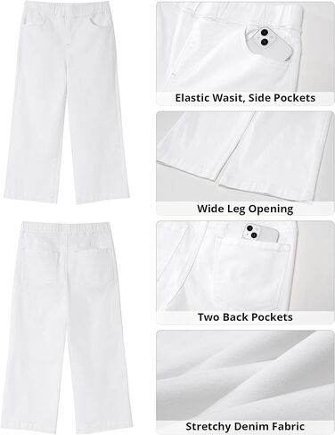 GRAPENT Capri Jeans for Women Wide Leg High Waisted Pull On Trendy Stretchy Denim Elastic Waist Jean Pants with Pockets in Kuwait